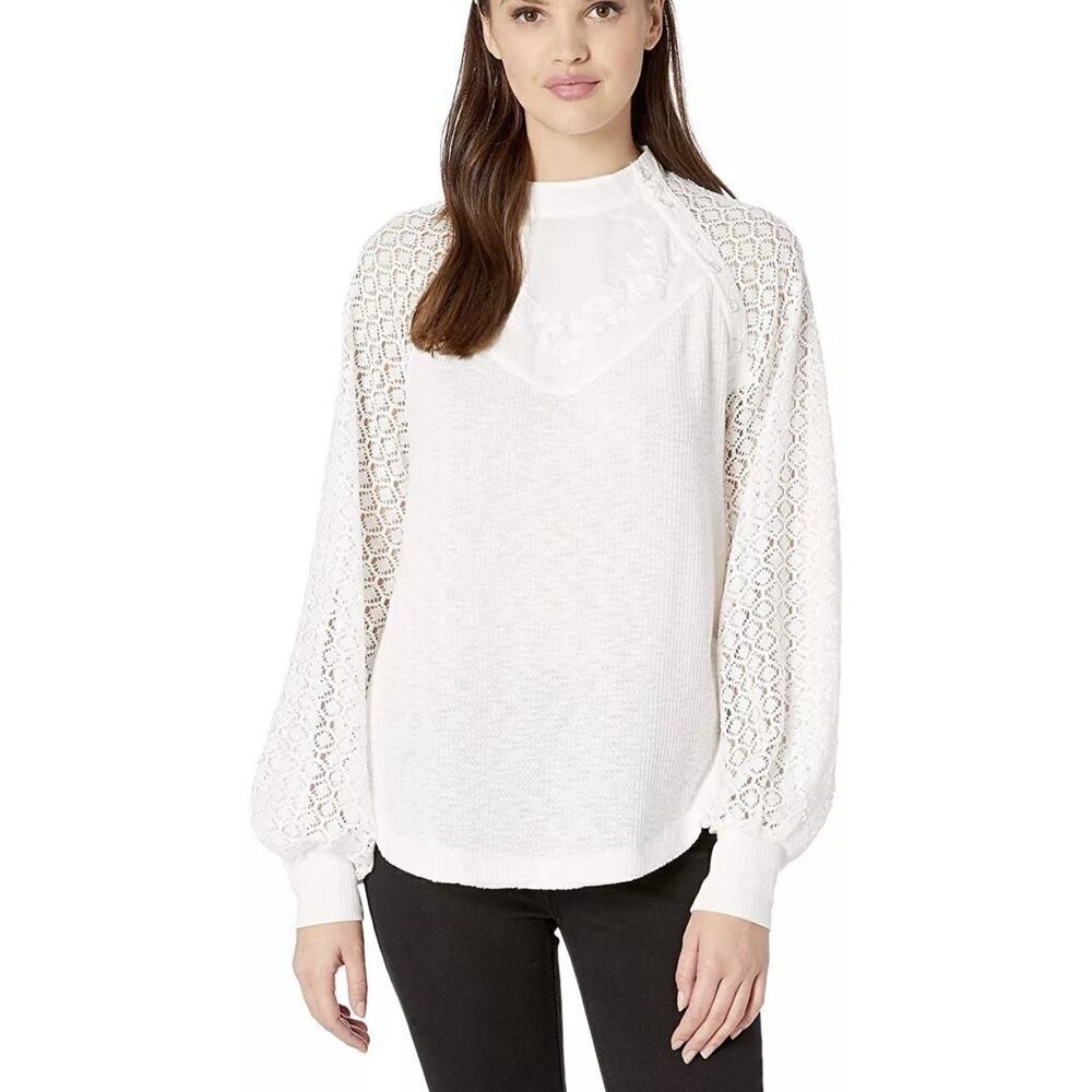 Free People Sweetest Thing Lace Blouse Womens Top Boho Eyelet White Large